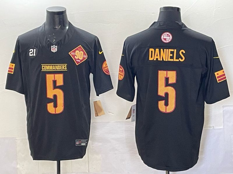 Men 2025 Washington Commanders #5 Daniels black Throwback Nike Limited NFL Jersey style 002